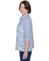 Alfred Dunner® Classics Embroidered Pinstripe Button Down Top thumbnail number 4