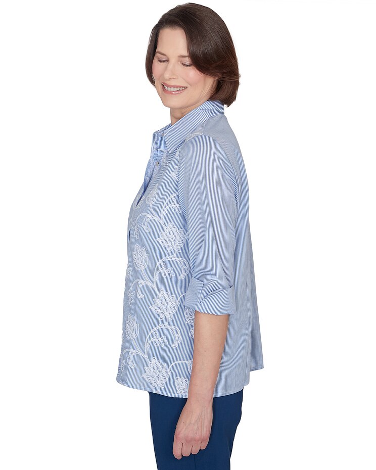 Alfred Dunner® Classics Embroidered Pinstripe Button Down Top image number 4