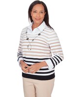 Alfred Dunner® Neutral Territory Collar Trimmed Embellished Stripe Sweater thumbnail number 3