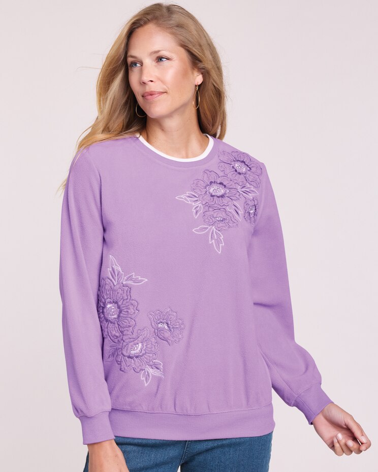 Alfred Dunner® Sherpa Floral Embroidery Top image number 1
