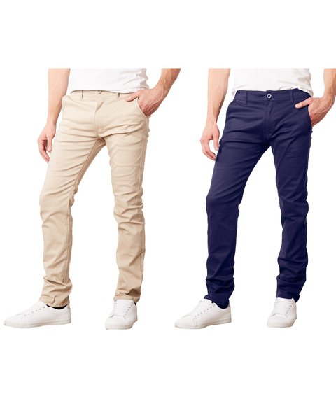 Galaxy By Harvic Slim-Fit Stretch Cotton Chino Casual Pants-2 Pack