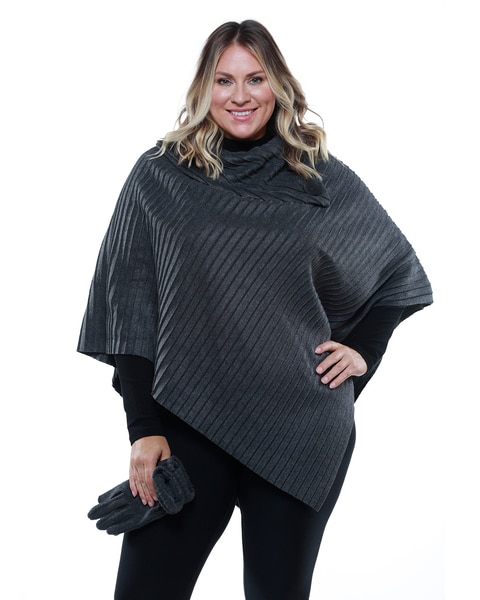 Pleated Fleece Poncho and Glove Set