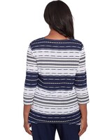 Alfred Dunner® Block Island Spliced Stripe Crew Neck Textured Top thumbnail number 2