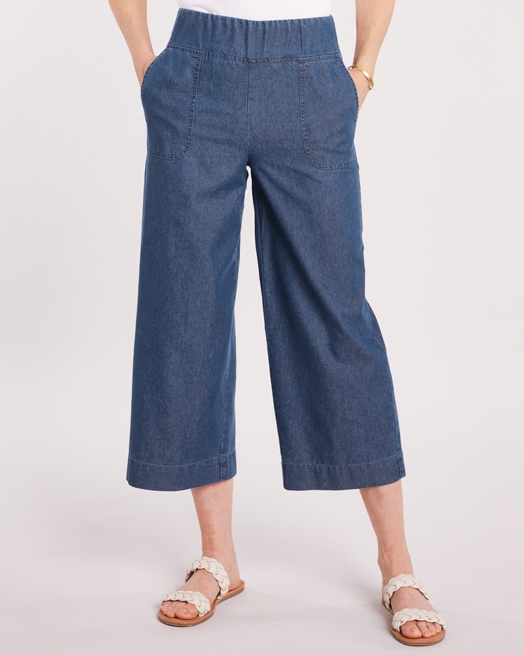 DenimLite Cropped Mid-Rise Flare Pants image number 1