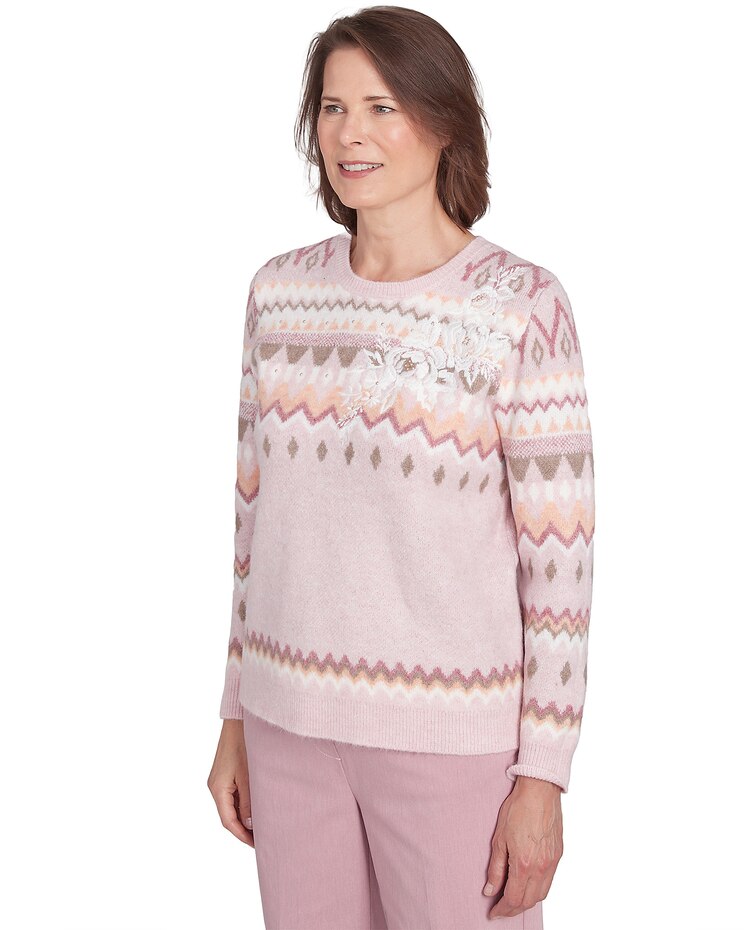 Alfred Dunner® Telluride Floral Embroidered Fairisle Sweater image number 3