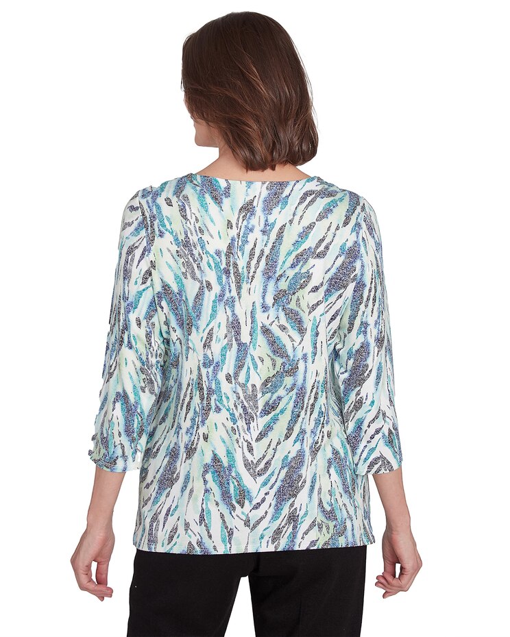Alfred Dunner® French Quarter Teal Animal Print Split Neck Tee image number 2