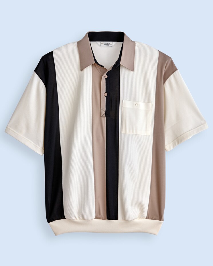 Palmland® Vertical-Stripe Banded-Bottom Polo image number 1