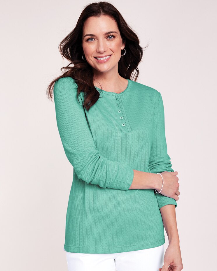 Long Sleeve Pointelle Henley Top image number 1