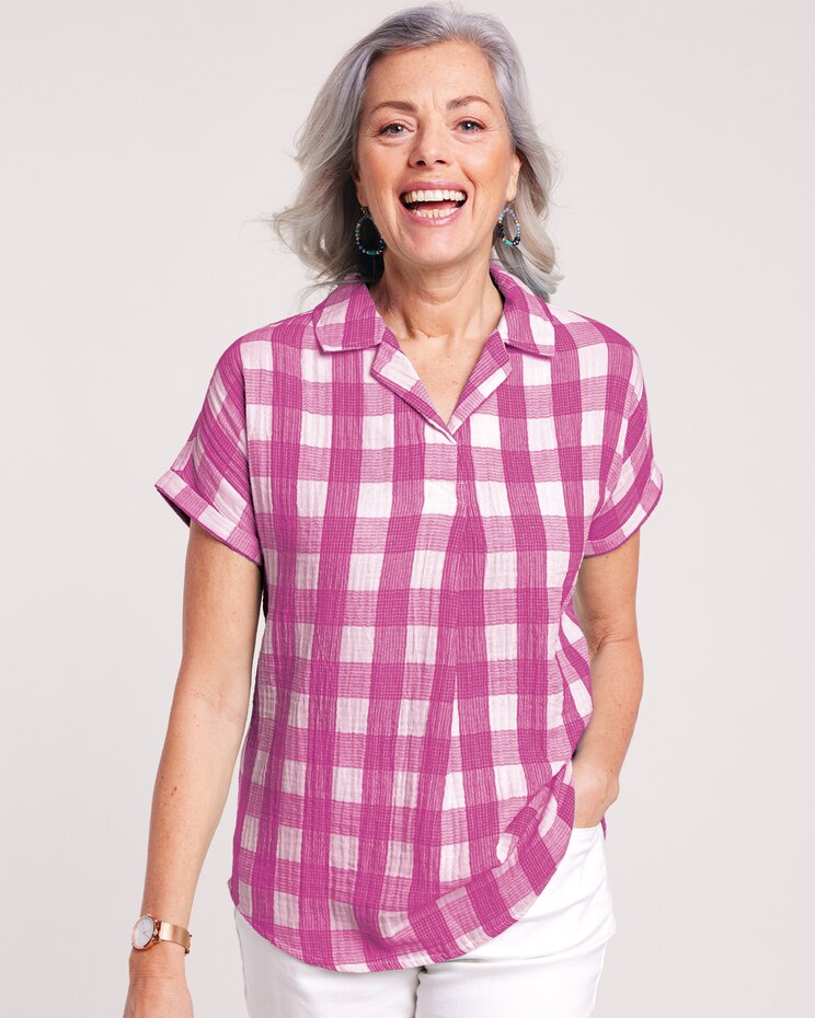 Plaid Gauze Dolman Shirt image number 1