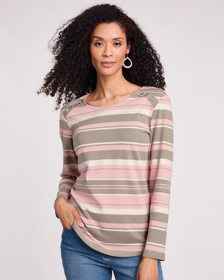 Essential Knit Long Sleeve Button Trim Top image number 6