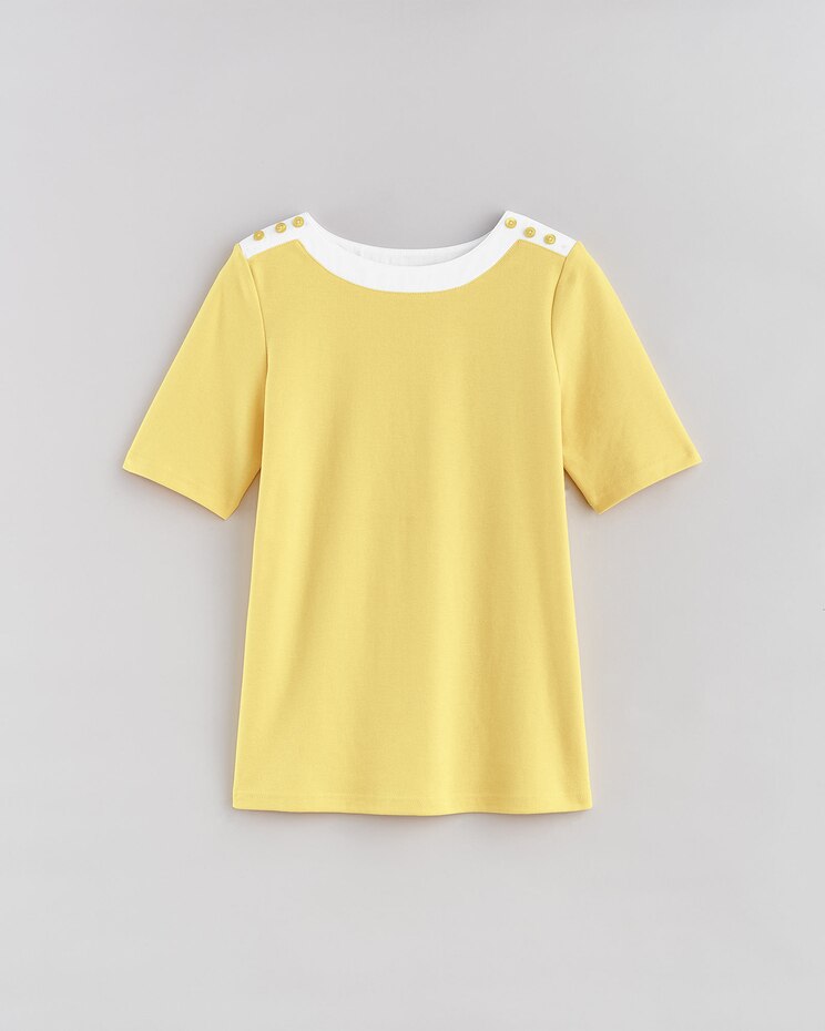 Essential Knit Boatneck Button Trim Top image number 1
