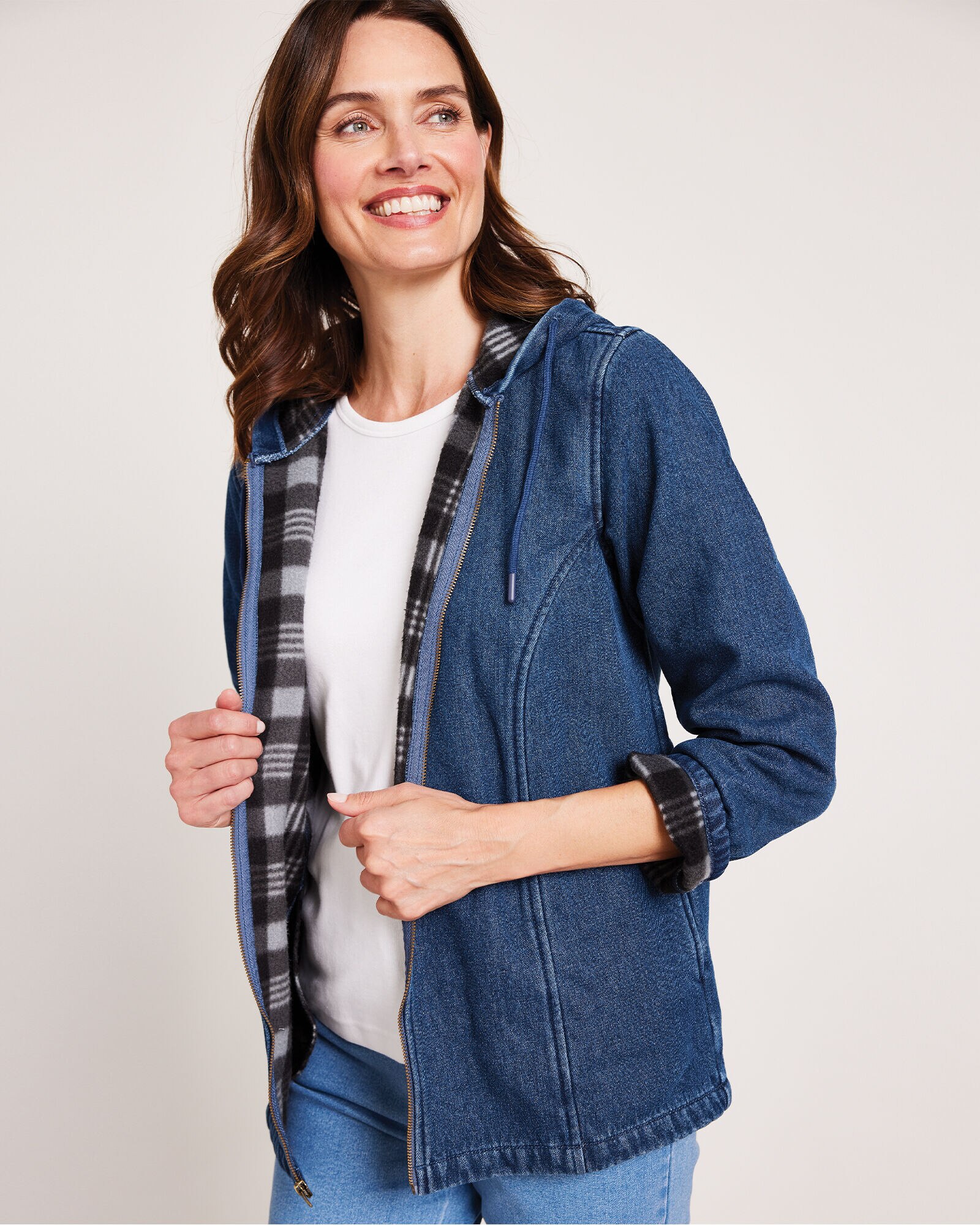 Womens denim fleece jacket shop