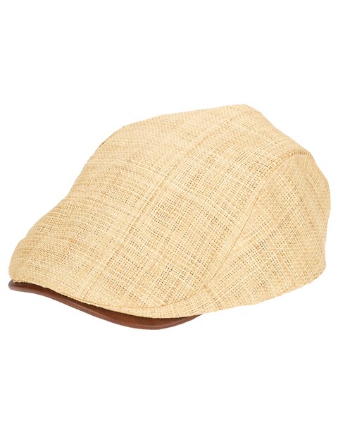 Raffia Driver Cap With Faux Leather Brim