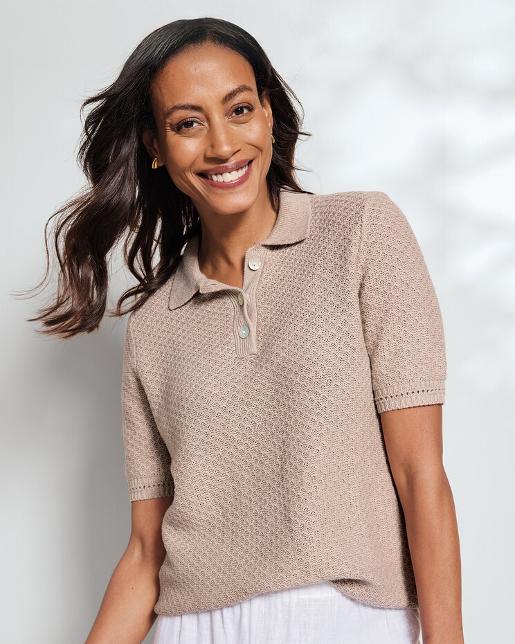 Linen/Cotton Honeycomb Polo image number 1