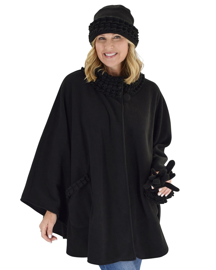 Ruffle Trim Fleece Wrap, Glove & Hat Set image number 1