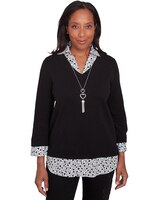 Alfred Dunner® Wild At Heart Heart Woven Trim Two in One Sweater thumbnail number 1