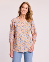 Slub Knit Keyhole Peasant Top thumbnail number 1