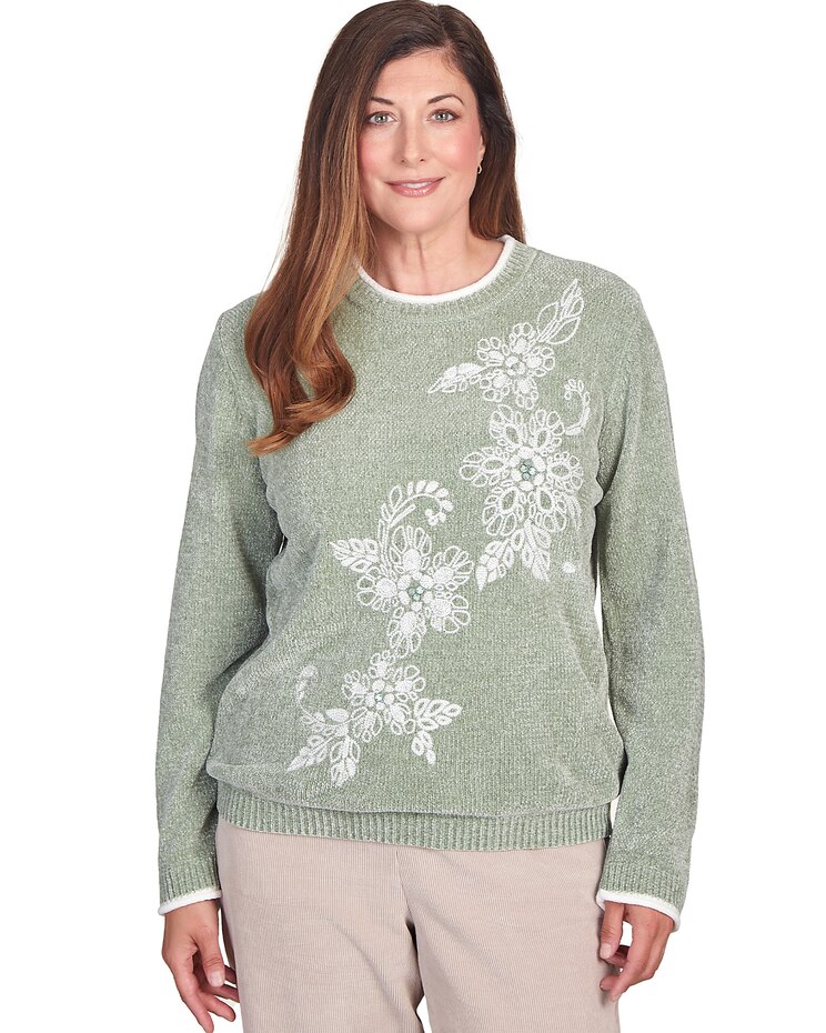 Alfred Dunner® St.Moritz Embroidered Chenille Crew Neck Sweatshirt image number 1