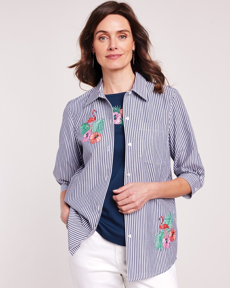Three-Quarter Sleeve Embroidered Button-Front Twinset image number 1
