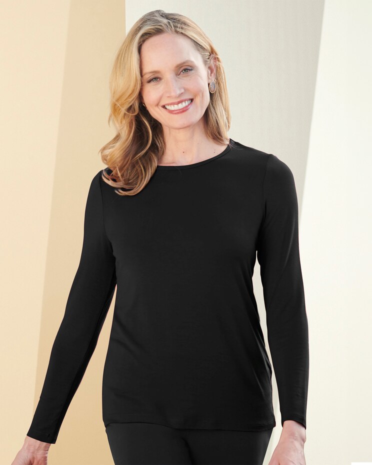 Silky Knit Long Sleeve Jewel Neck Top image number 1