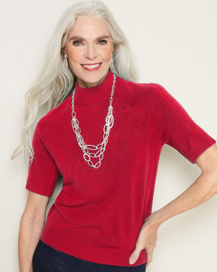 Soft Spun™ Acrylic Mock Neck Short Sleeve Sweater image number 1