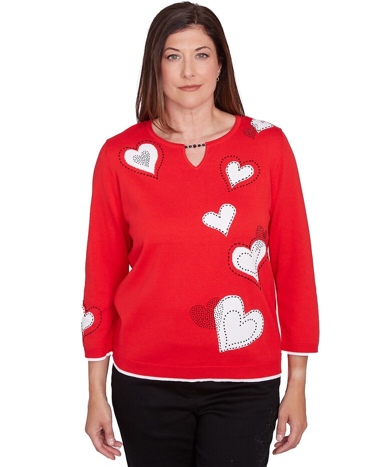 Alfred Dunner® Wild At Heart Stitched Hearts Beaded Neckline Sweater image number 1