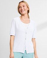 Linen/Cotton Elbow-Sleeve Cardigan  thumbnail number 1