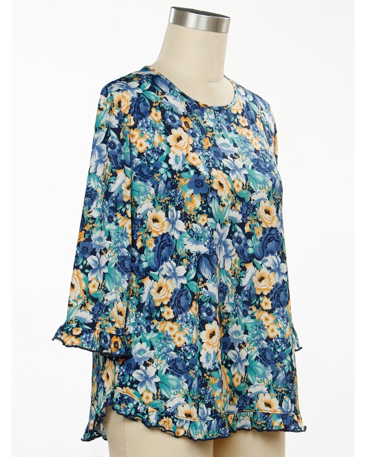Southern Lady Color Artistry 3/4 Sleeve Flower Print Top image number 1