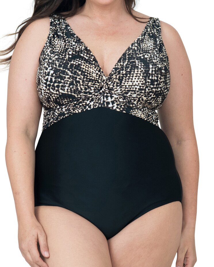 Caribbean Sand Knotted Front One Piece Swimsuit with Tummy Control image number 1