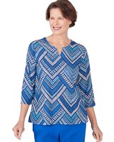 Alfred Dunner® Tradewinds Geometric Tile Split Neck Top thumbnail number 1