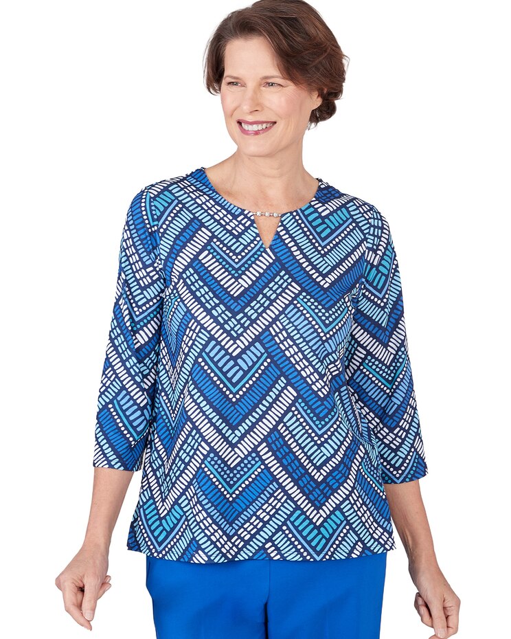 Alfred Dunner® Tradewinds Geometric Tile Split Neck Top image number 1