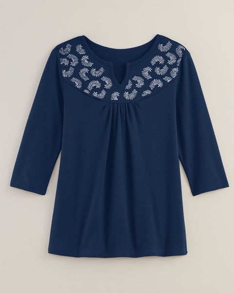 Essential Knit Embroidered Peasant Top