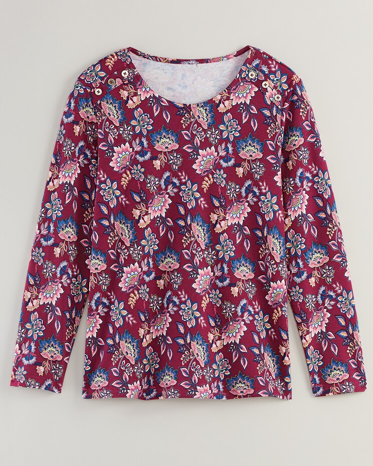 Essential Knit Long Sleeve Button Trim Top image number 1