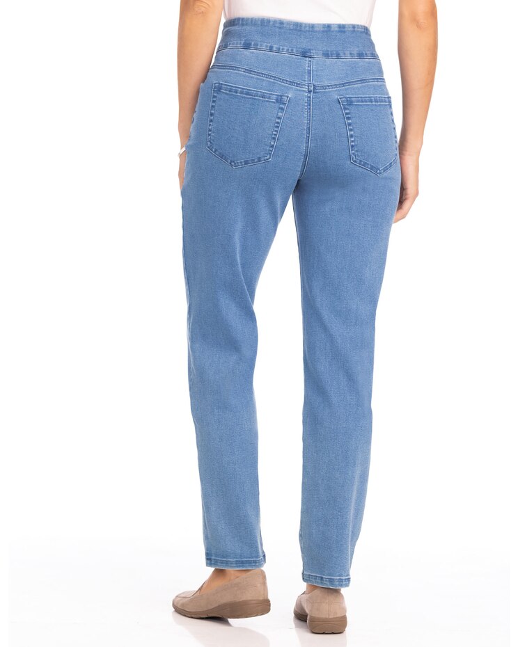 DenimEase™ Flat Waist Embroidered Jeans image number 3