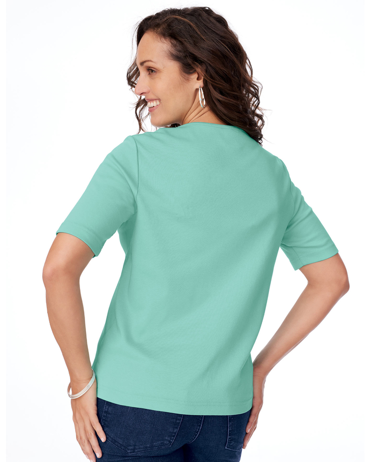 Essential Knit Elbow-Sleeve Square-Neck Tee image number 2