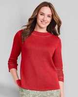 Linen/Cotton Crochet-Trim Pullover  thumbnail number 1