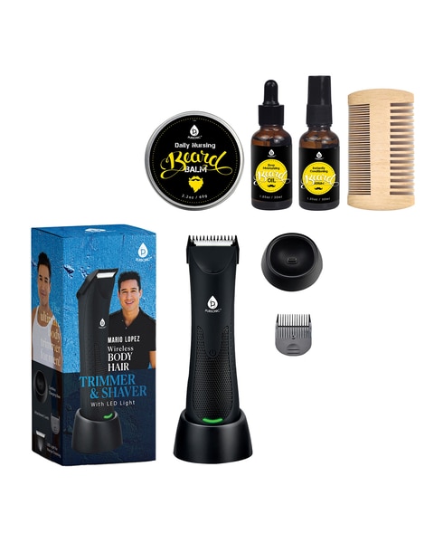 Mario Lopez Wireless Body Hair Trimmer & Shaver + Beard Care Grooming Kit Bundle