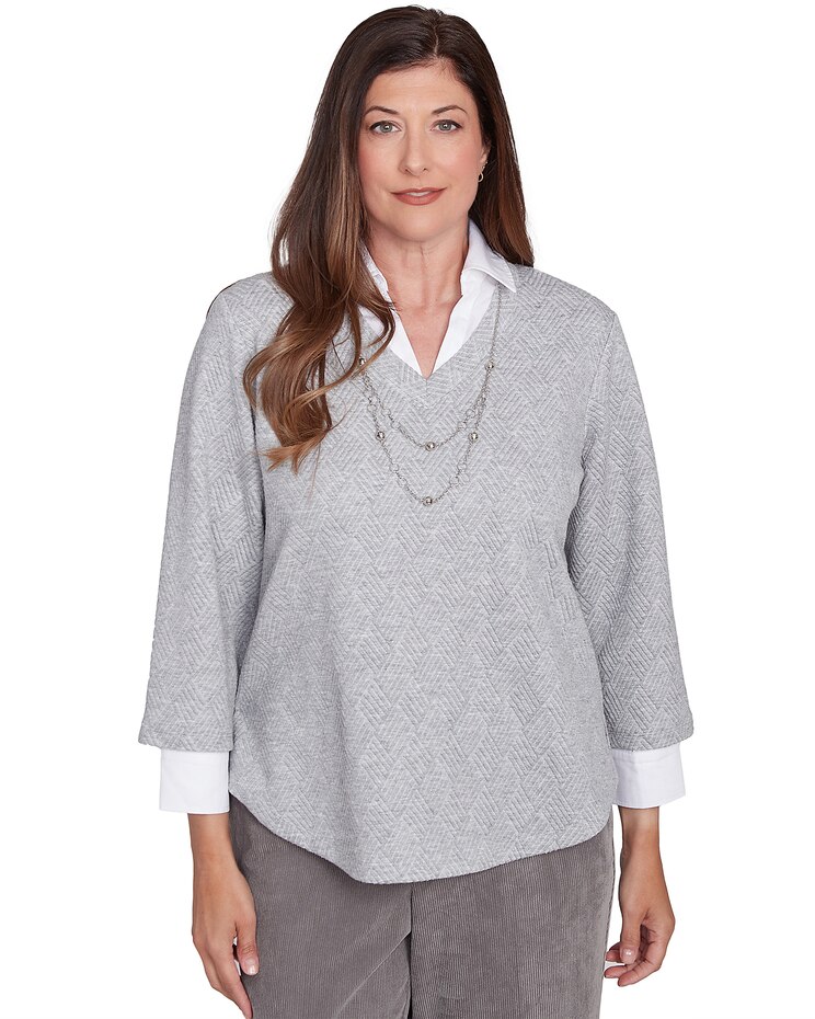 Alfred Dunner® Copenhagen Collar Layered Winter White Sweater image number 1
