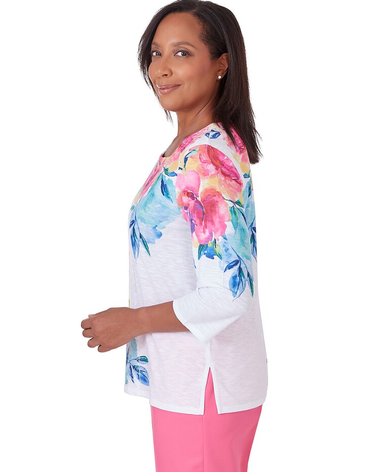 Alfred Dunner® Paradise Island Long Sleeve Flower Lace Top image number 4