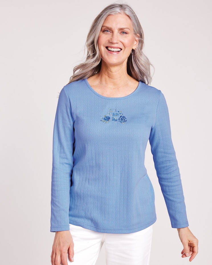 Embroidered Pointelle Top image number 1