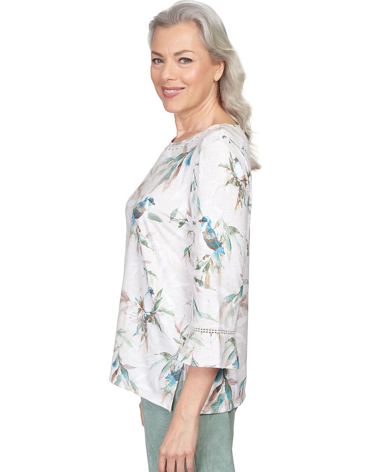 Alfred Dunner® St.Moritz Birds Crochet Flutter Sleeve Top image number 4