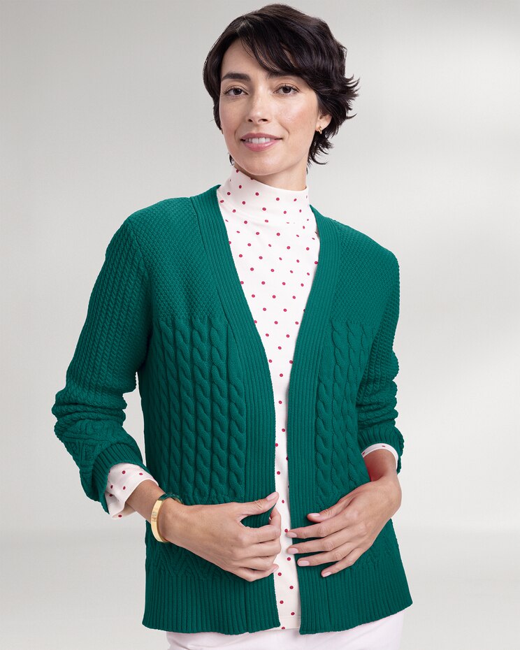 Cozy Cotton Mixed-Stitch Open Cardigan Sweater image number 1