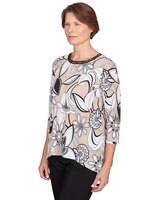 Alfred Dunner® Neutral Territory Floral Linework Sharkbite Hem Top thumbnail number 3
