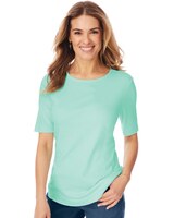 Essential Knit Elbow Sleeve Curved-Hem Tee thumbnail number 2