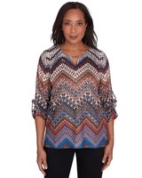 Alfred Dunner® Harvest Moon Textured Chevron Ruched Sleeve Top thumbnail number 1