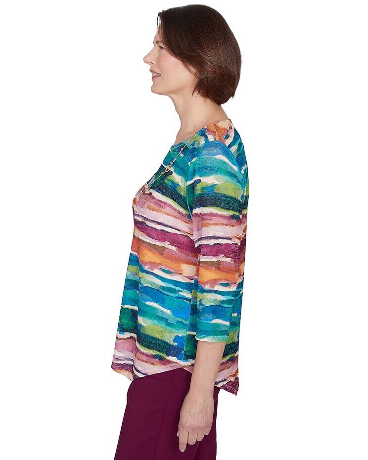 Alfred Dunner® Classics Watercolor Biadere Top with Necklace image number 4