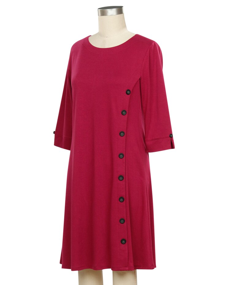 N Touch 3/4 Sleeve Roberta Solid Button Dress image number 1