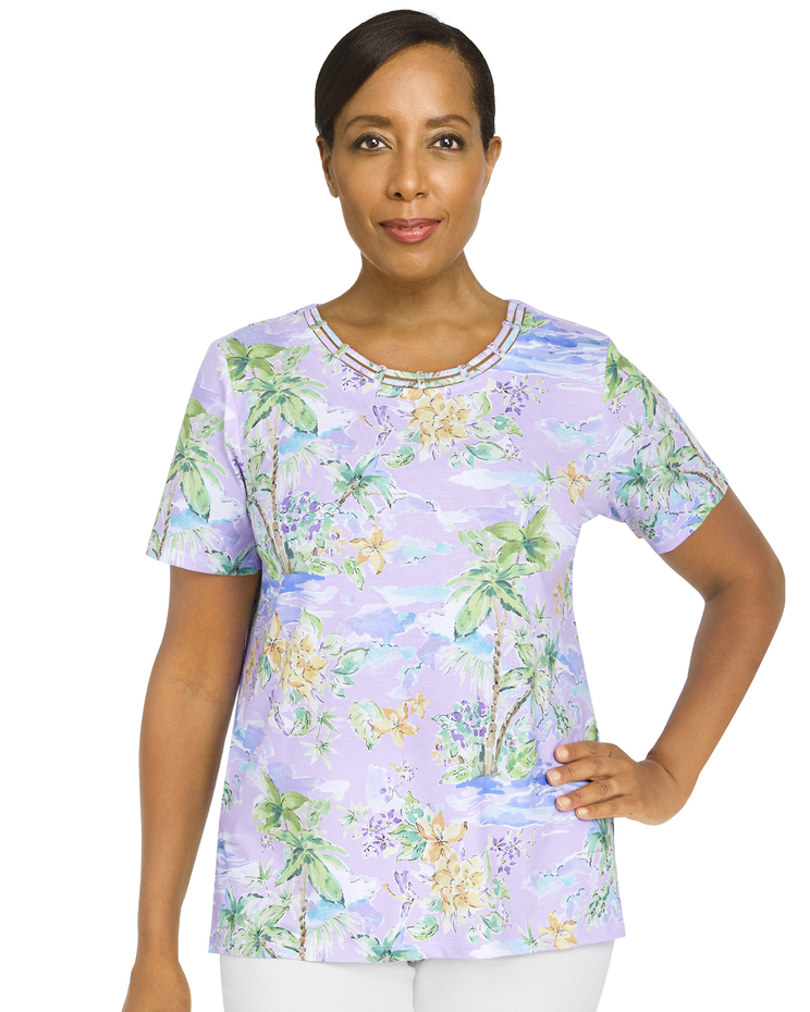 Alfred Dunner® Classic Island Tropical Scene Top image number 1