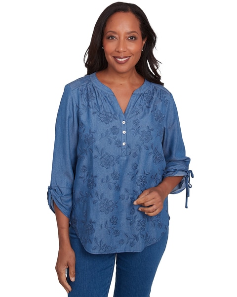 Alfred Dunner® Free Spirit Floral Embroidered Flared Sleeve Top
