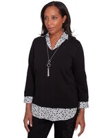 Alfred Dunner® Wild At Heart Heart Woven Trim Two in One Sweater thumbnail number 3